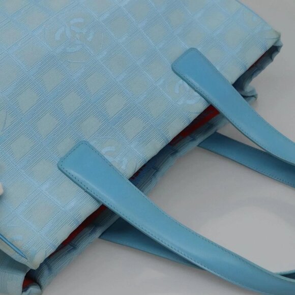 CHANEL New travel line Tote Bag Nylon Light Blue Silver CC Auth 135449 - Picture 7 of 16